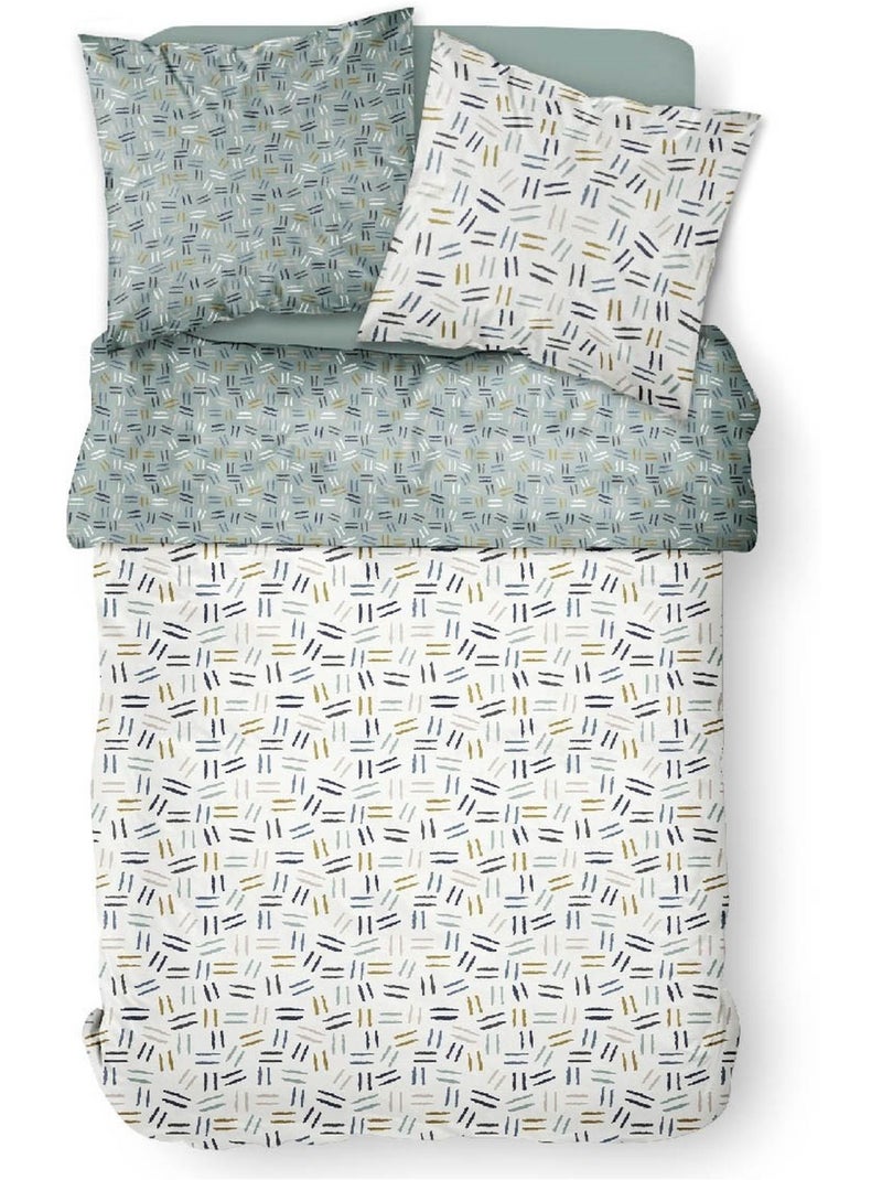 Parure de lit coton 2 personnes imprimé rayures SUNSHINE Blanc - Kiabi