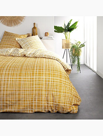 Parure de lit coton 2 personnes imprimé rayures SUNSHINE