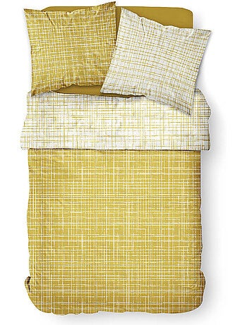 Parure de lit coton 2 personnes imprimé rayures SUNSHINE