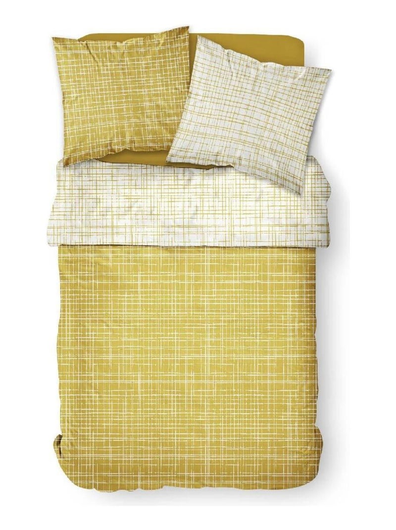 Parure de lit coton 2 personnes imprimé rayures SUNSHINE Jaune - Kiabi