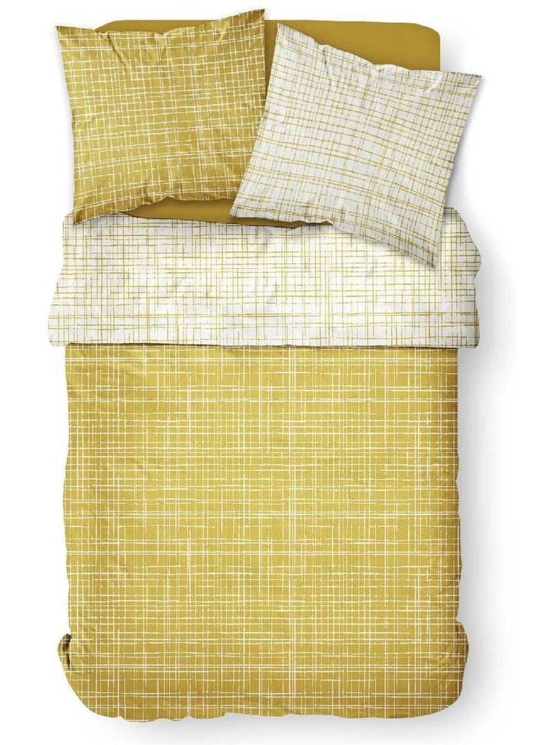 Parure de lit coton 2 personnes imprimé rayures SUNSHINE Jaune - Kiabi