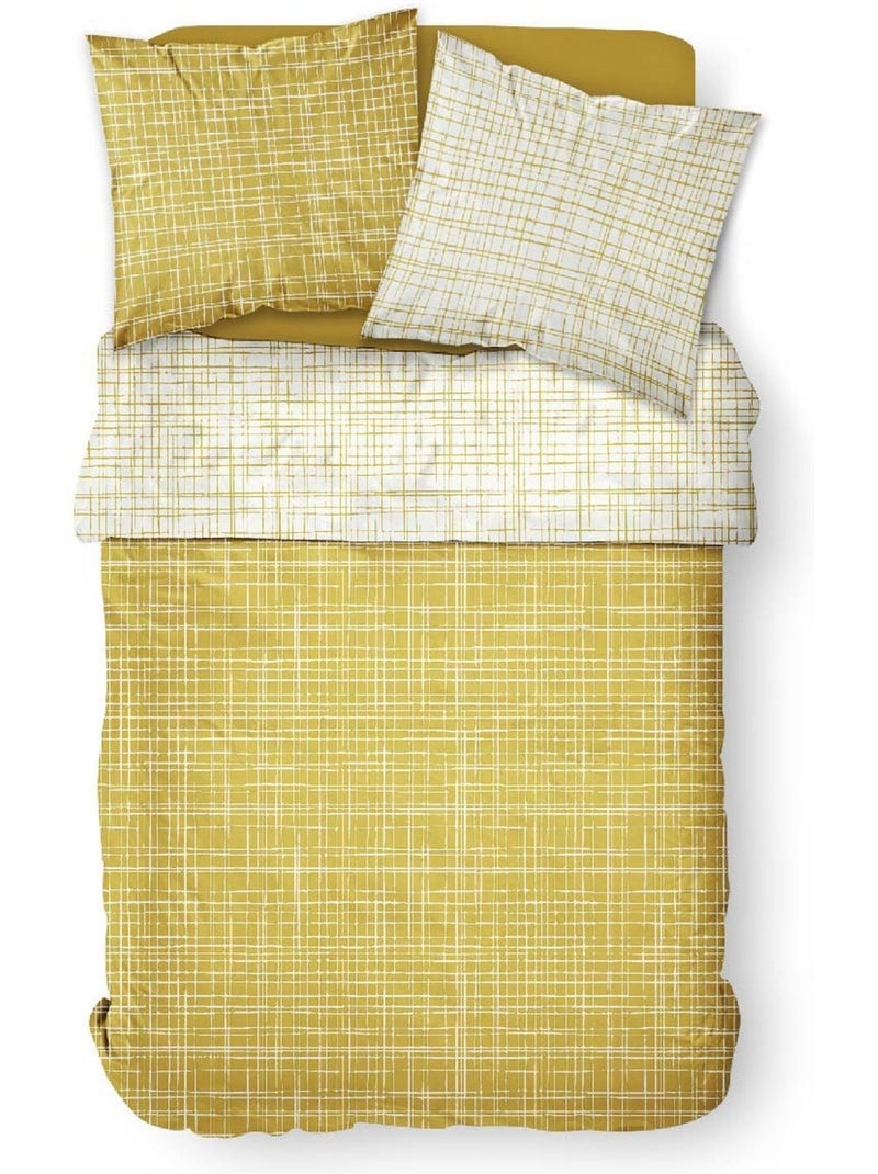 Parure de lit coton 2 personnes imprimé rayures SUNSHINE Jaune - Kiabi