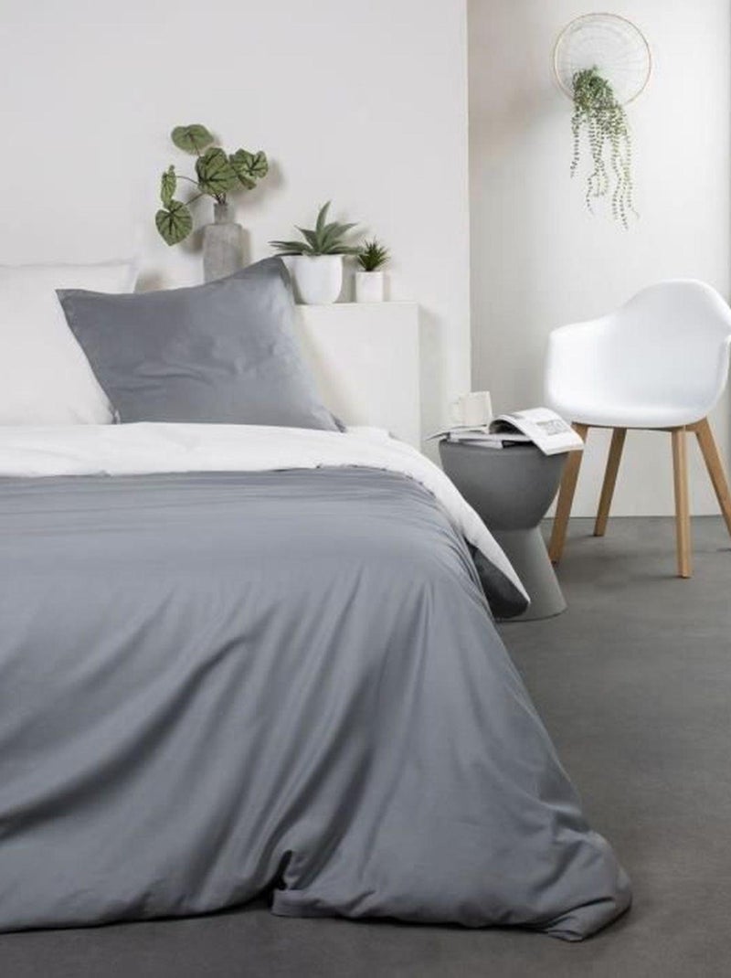 Parure de lit Coton 240 x 260 cm - Bicolore Gris - TODAY Blanc - Kiabi