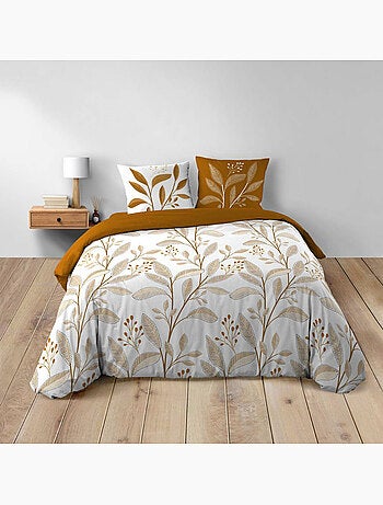Parure de lit – Coton 42 fils – Motif feuillage – 2 taies assorties