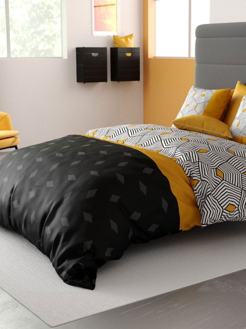 Parure de lit coton 57 fils - 3 pièces Rafo Noir - Kiabi