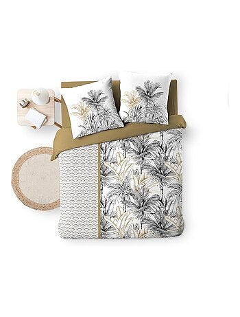 Parure de lit 3 pièces coton motif palmiers housse + 2 taies