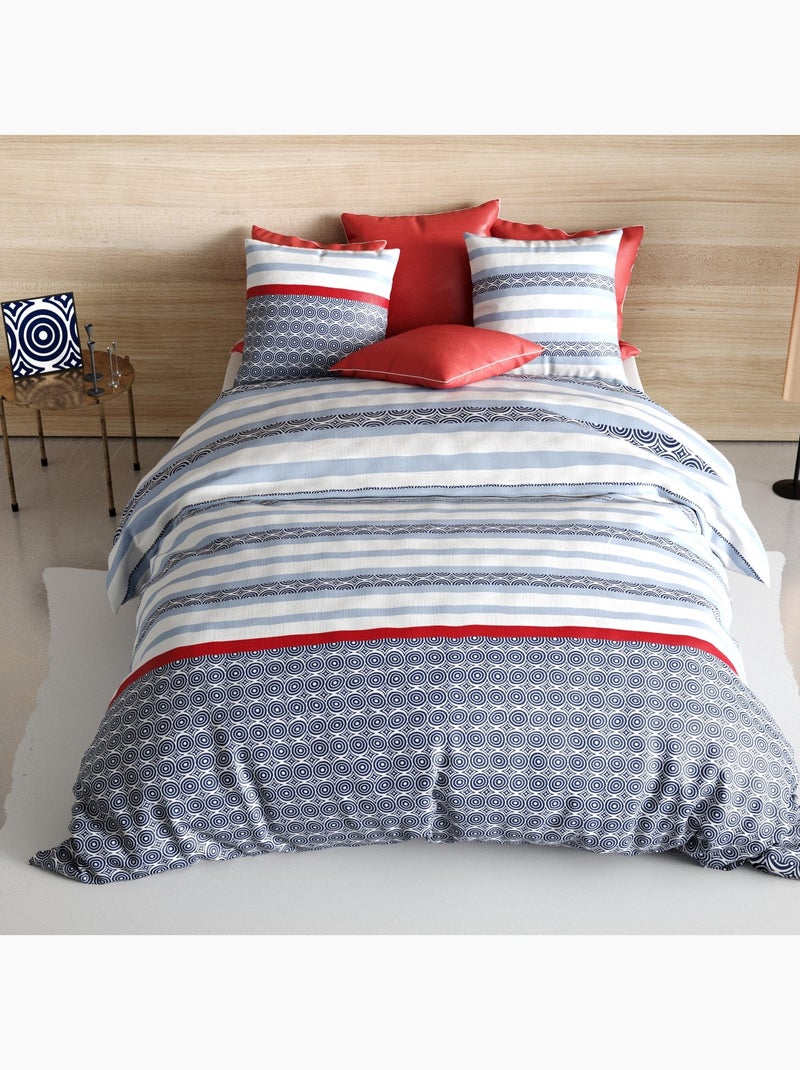 Parure de lit Coton 57 fils Santorini Bleu - Kiabi