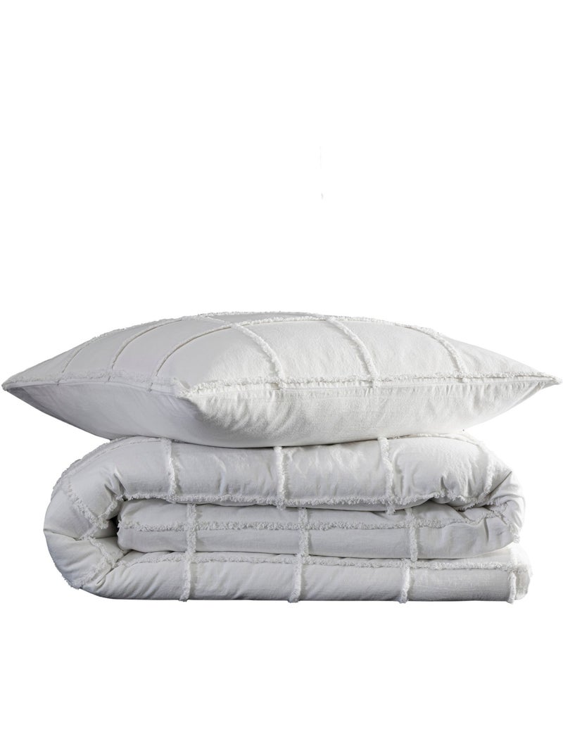 Parure de lit coton à carreaux Tufté Blanc - Kiabi