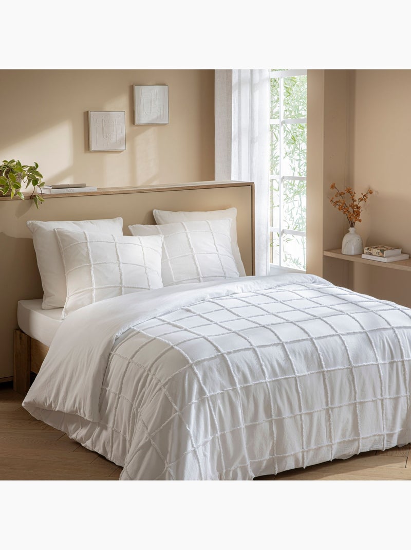 Parure de lit coton à carreaux Tufté Blanc - Kiabi