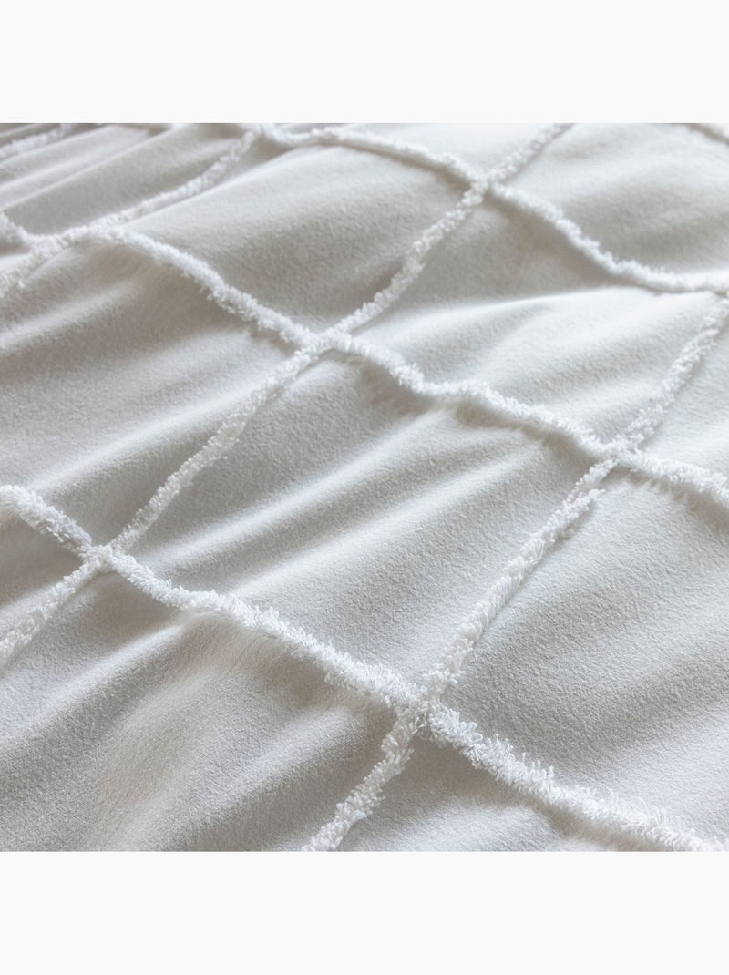 Parure de lit coton à carreaux Tufté Blanc - Kiabi