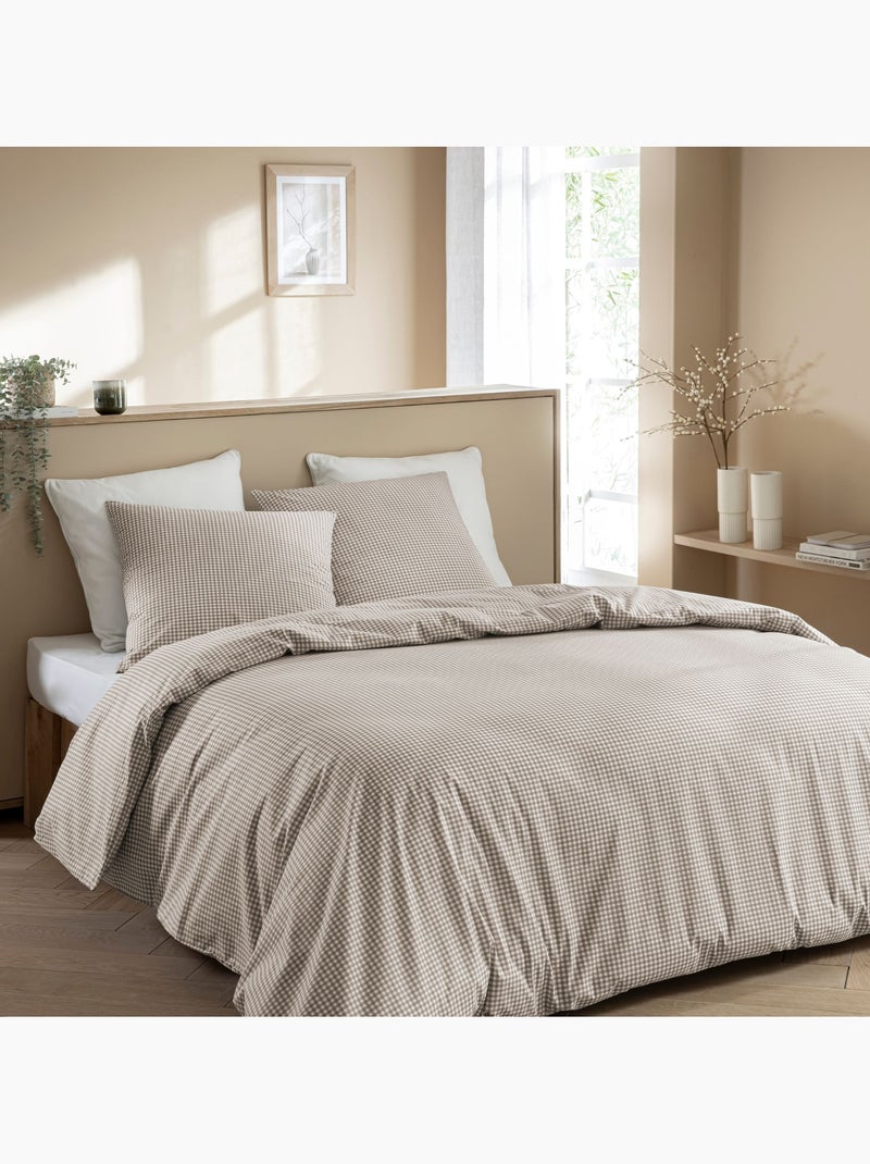 Parure de lit coton à petits carreaux Vichy Beige - Kiabi