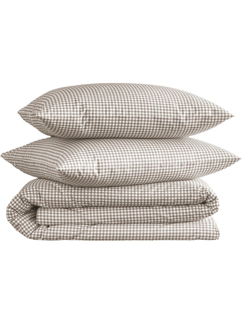 Parure de lit coton à petits carreaux Vichy Beige - Kiabi