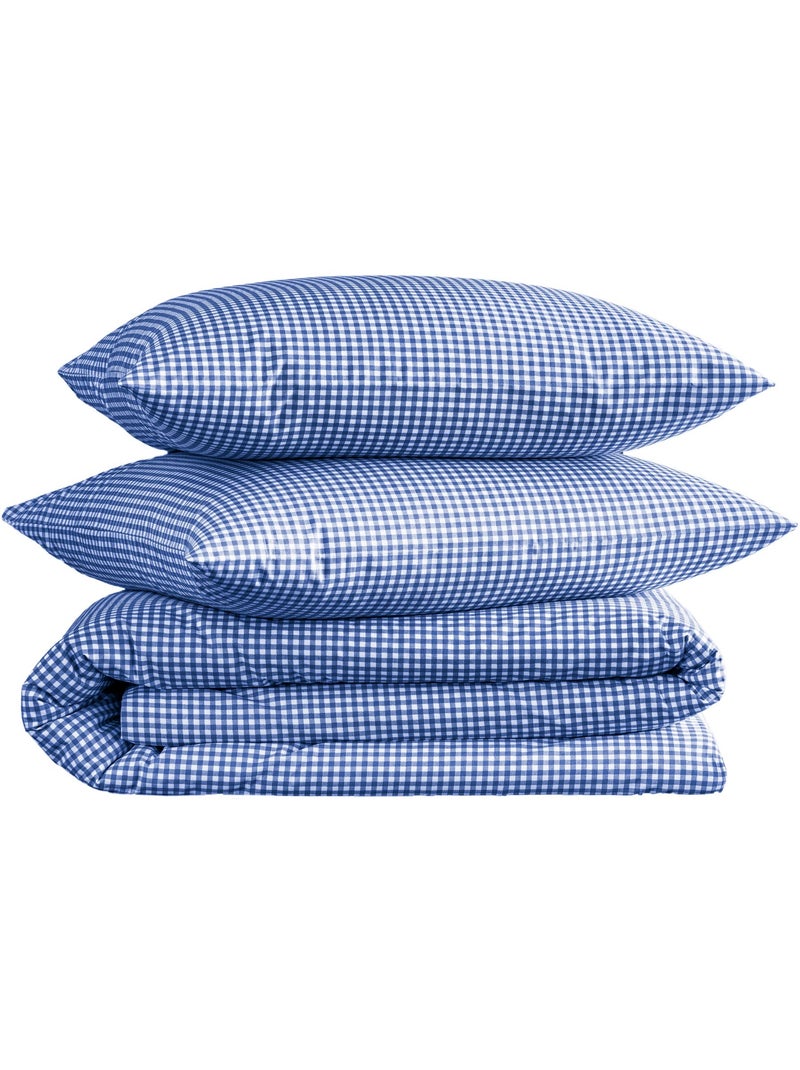 Parure de lit coton à petits carreaux Vichy Bleu - Kiabi
