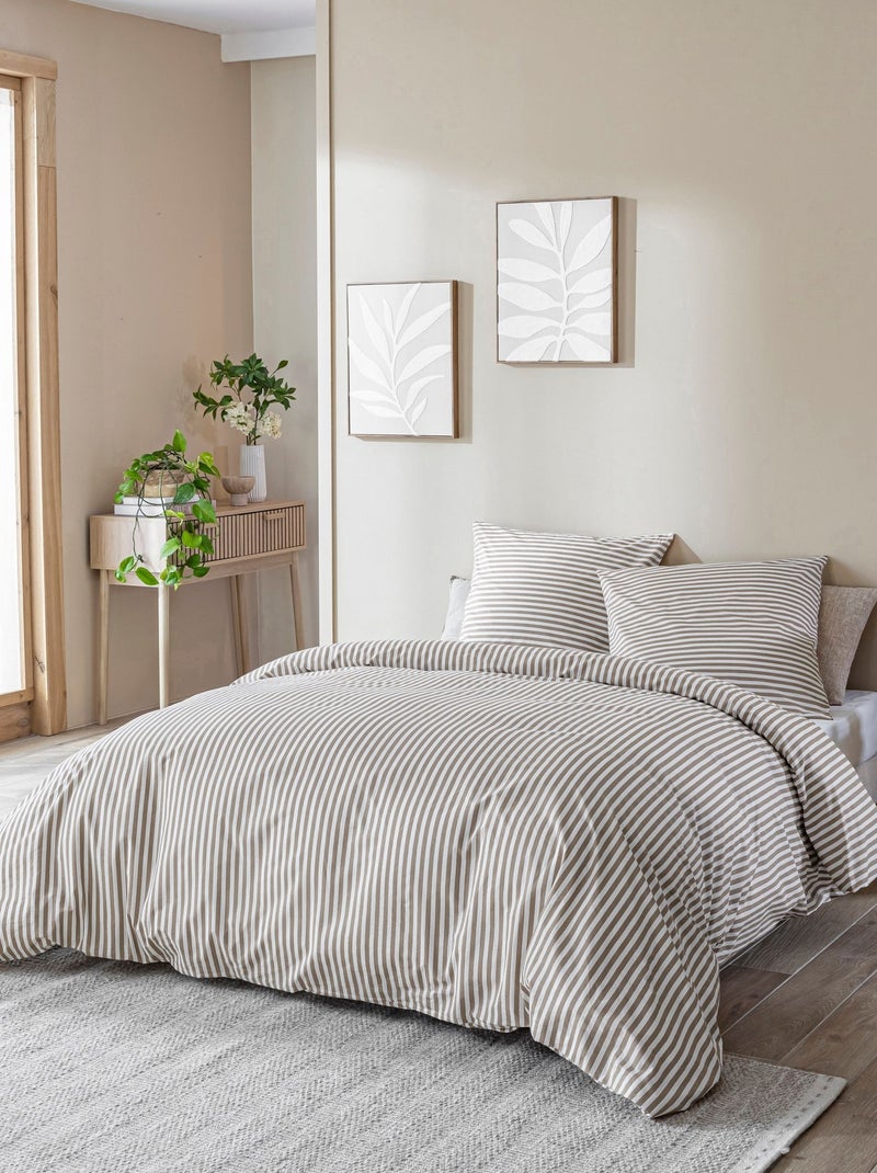 Parure de lit coton à rayures Horizon Taupe - Kiabi