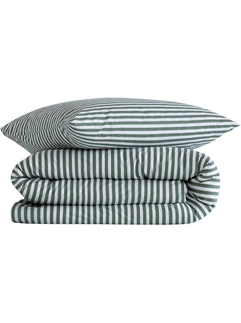 Parure de lit coton à rayures Horizon Vert - Kiabi