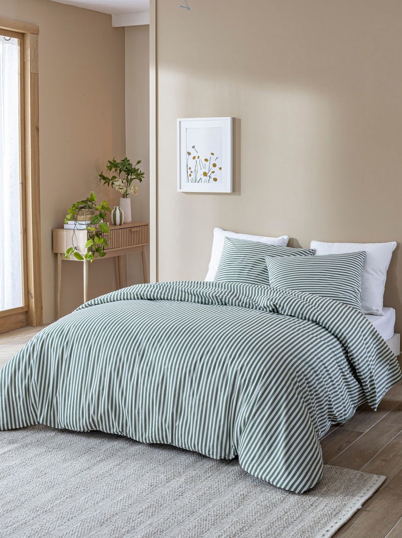 Parure de lit coton à rayures Horizon Vert - Kiabi