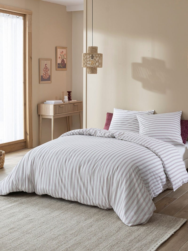 Parure de lit coton à rayures Pointillé Bordeaux - Kiabi