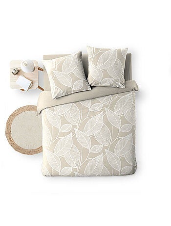 Parure de lit 3 pièces en coton à motif feuilles housse + taies