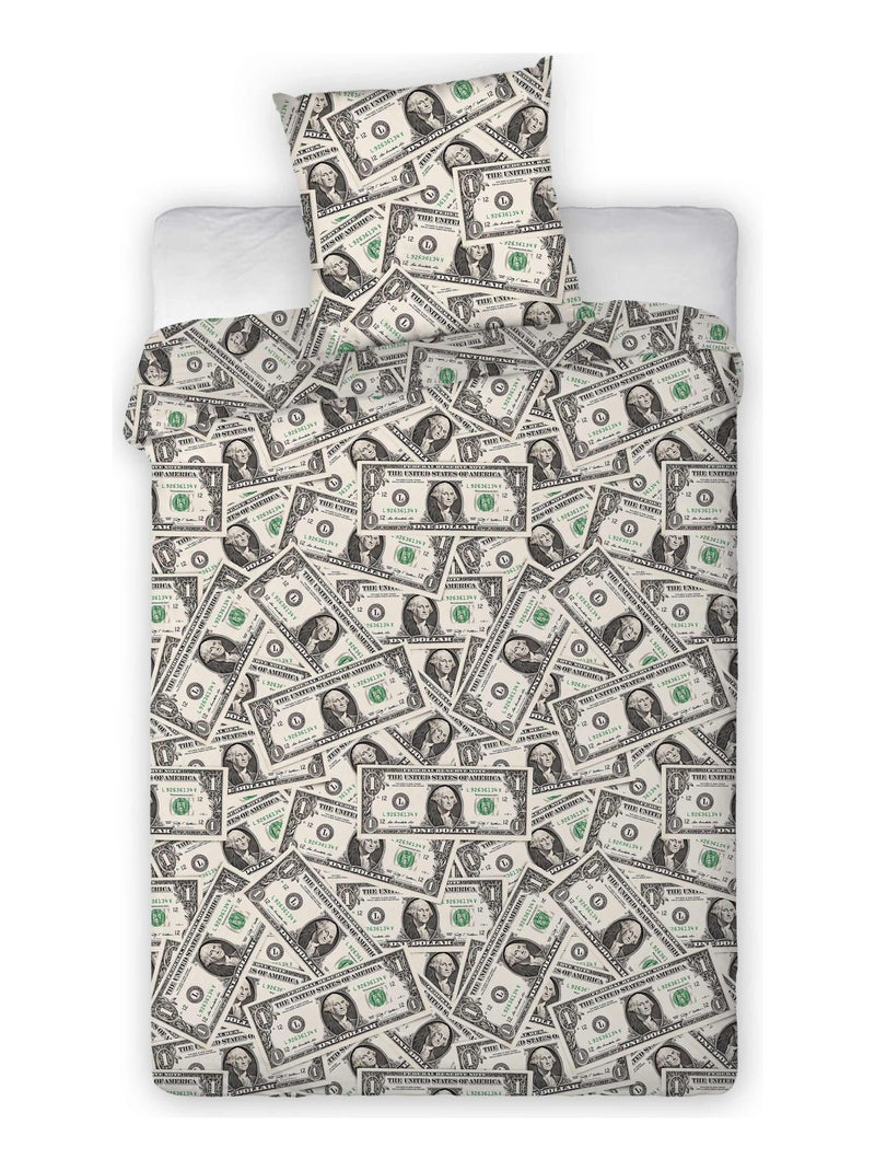 Parure de Lit Coton Billets De Dollars Gris - Kiabi