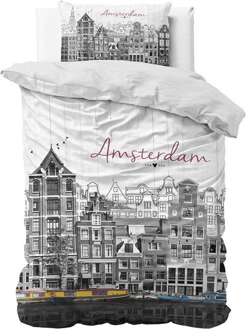 Parure de Lit Coton Canal d'Amsterdam Gris - Kiabi