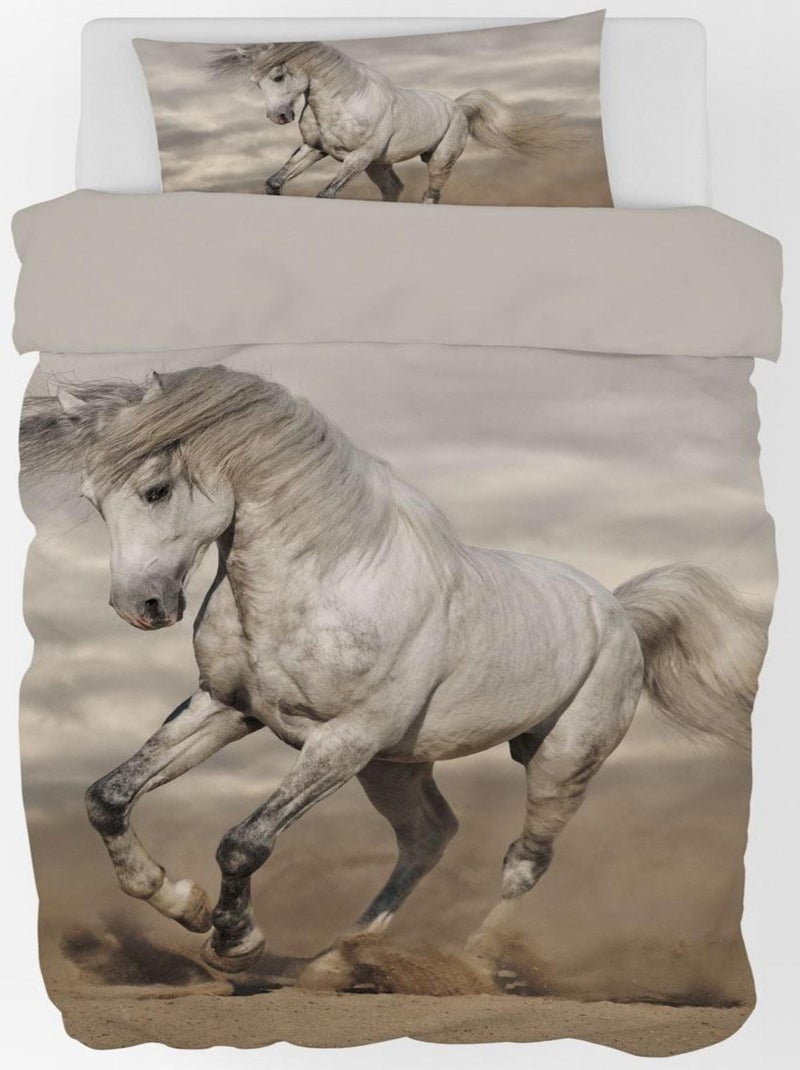 Parure de Lit Coton Cheval Blanc Gris - Kiabi