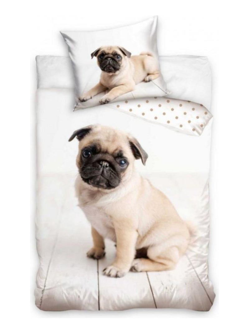 Parure de Lit Coton Chien Bulldog Français Blanc - Kiabi