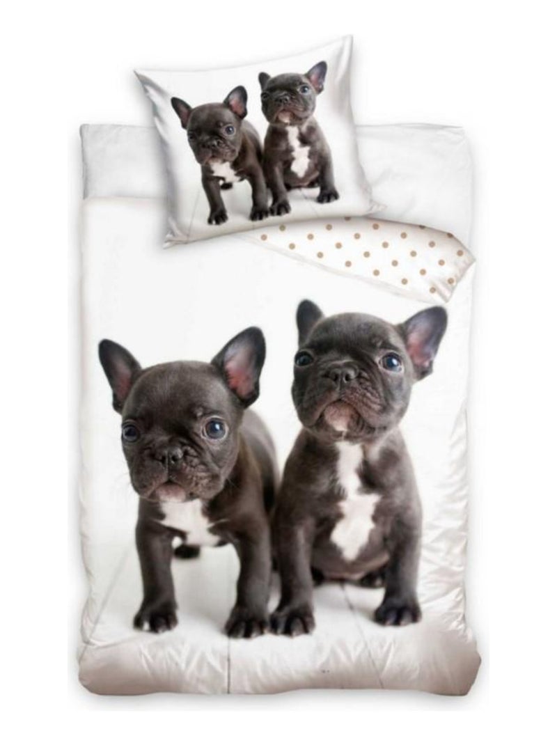 Parure de Lit Coton Chien Bulldog Français Blanc - Kiabi