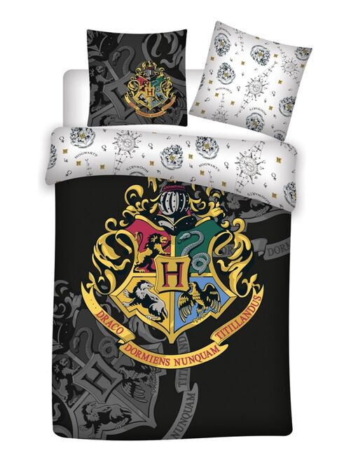 HARRY POTTER Harry Potter - Drap Housse Enfant Coton Blanc Blasons -  Literie 90 x 190 / 200 cm pas cher 