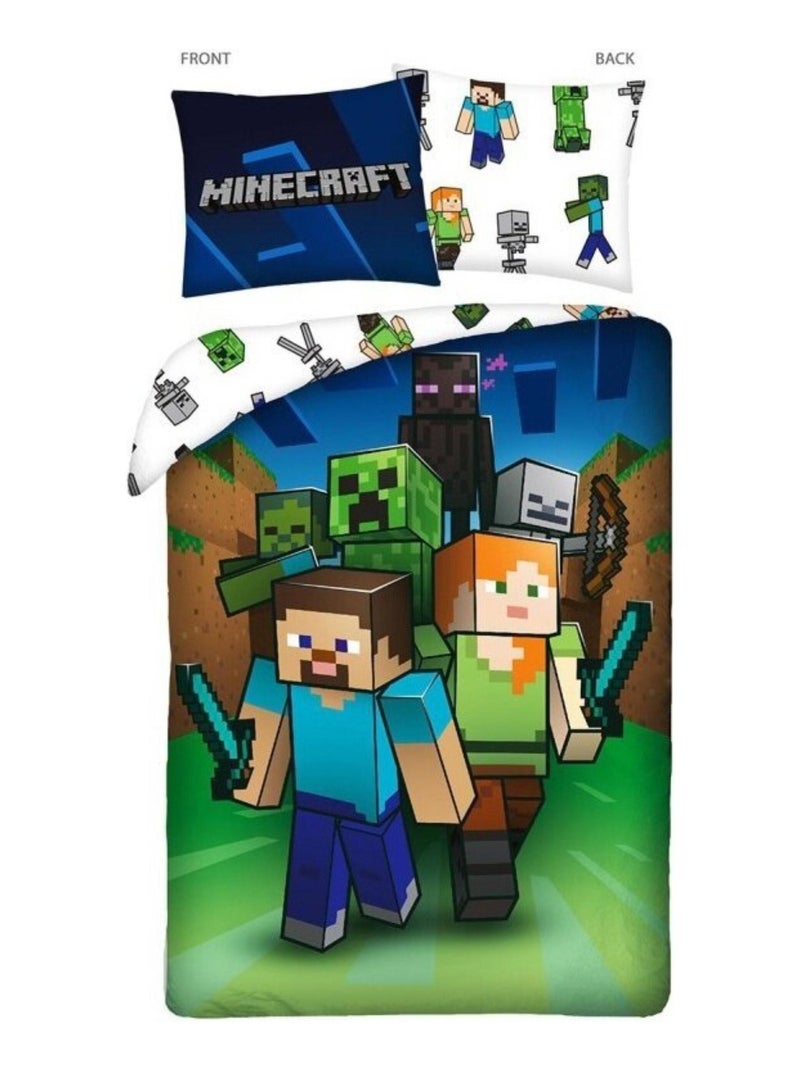 Parure de lit coton Enfant Minecraft Bleu - Kiabi