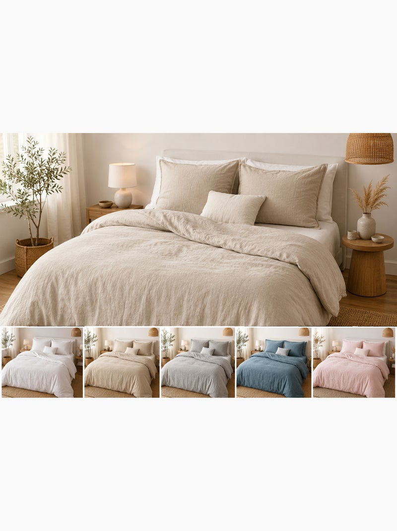 Parure de lit coton et lin lavé - gris - 240x220 / gris Gris - Kiabi