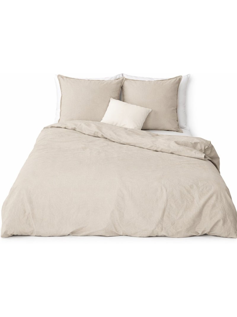Parure de lit coton et lin lavé Beige - Kiabi