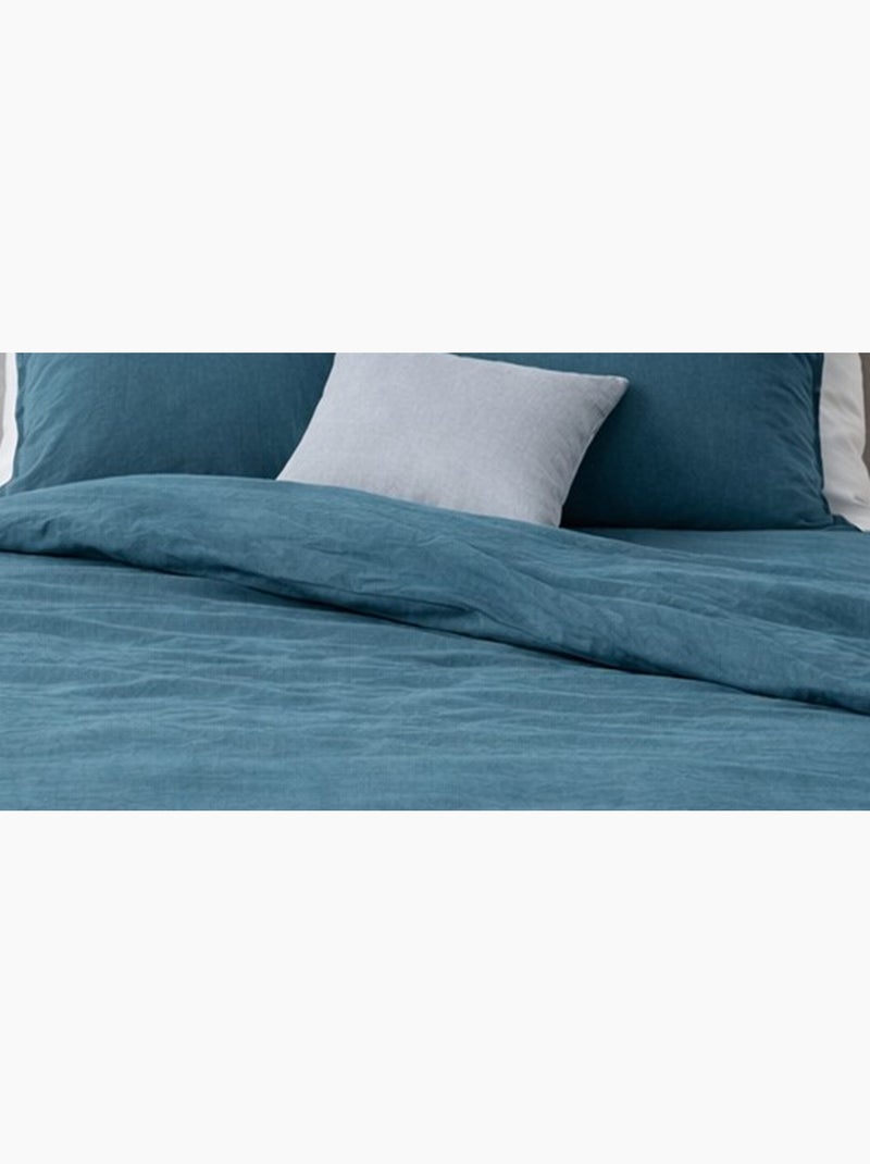 Parure de lit coton et lin lavé Bleu - Kiabi