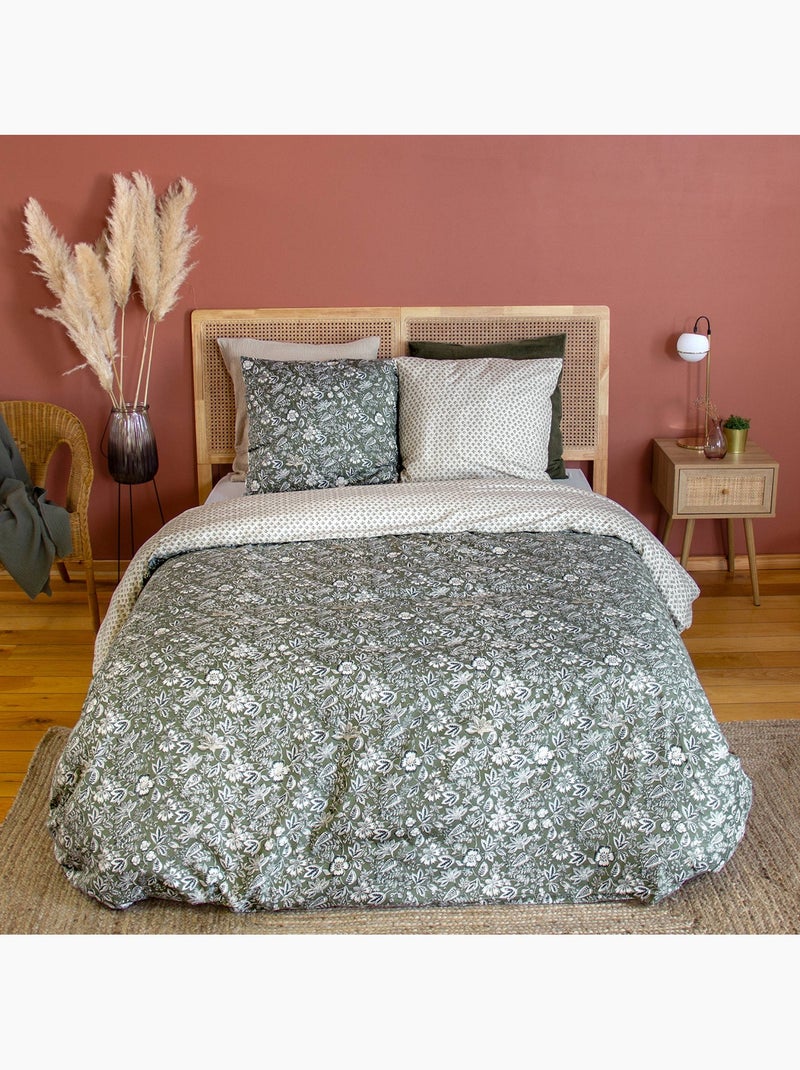 Parure de lit coton et lyocell 2 places imprimé floral vert Neyo Vert - Kiabi