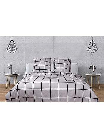 Parure de lit coton imprimé Carreaux Gris