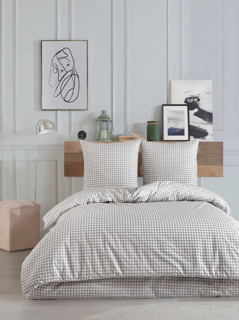 Parure de lit  coton imprimé Gris Blanc - Kiabi