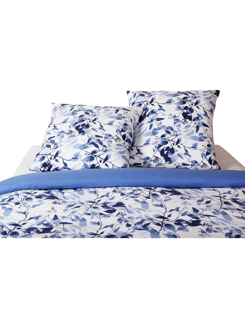 Parure de lit coton imprimé Leaves Bleu - Kiabi