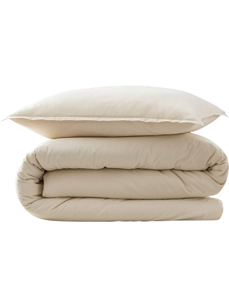 Parure de lit coton lavé Beige - Kiabi