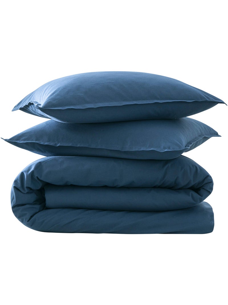 Parure de lit coton lavé Bleu marine - Kiabi