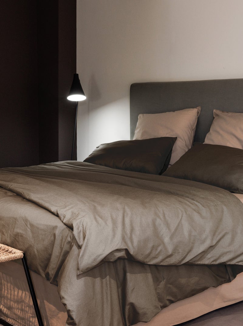 Parure de lit coton lavé collection PALACE Taie 50x70 cm Marron tabac - Kiabi