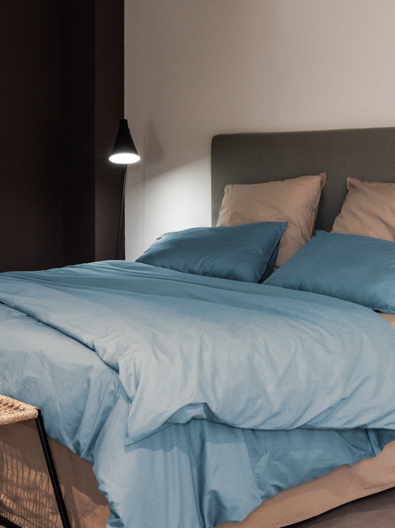 Parure de lit coton lavé collection PALACE Taie 65x65 cm Bleu topaze - Kiabi
