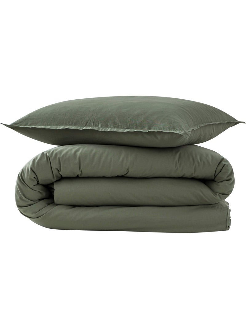 Parure de lit coton lavé Kaki - Kiabi