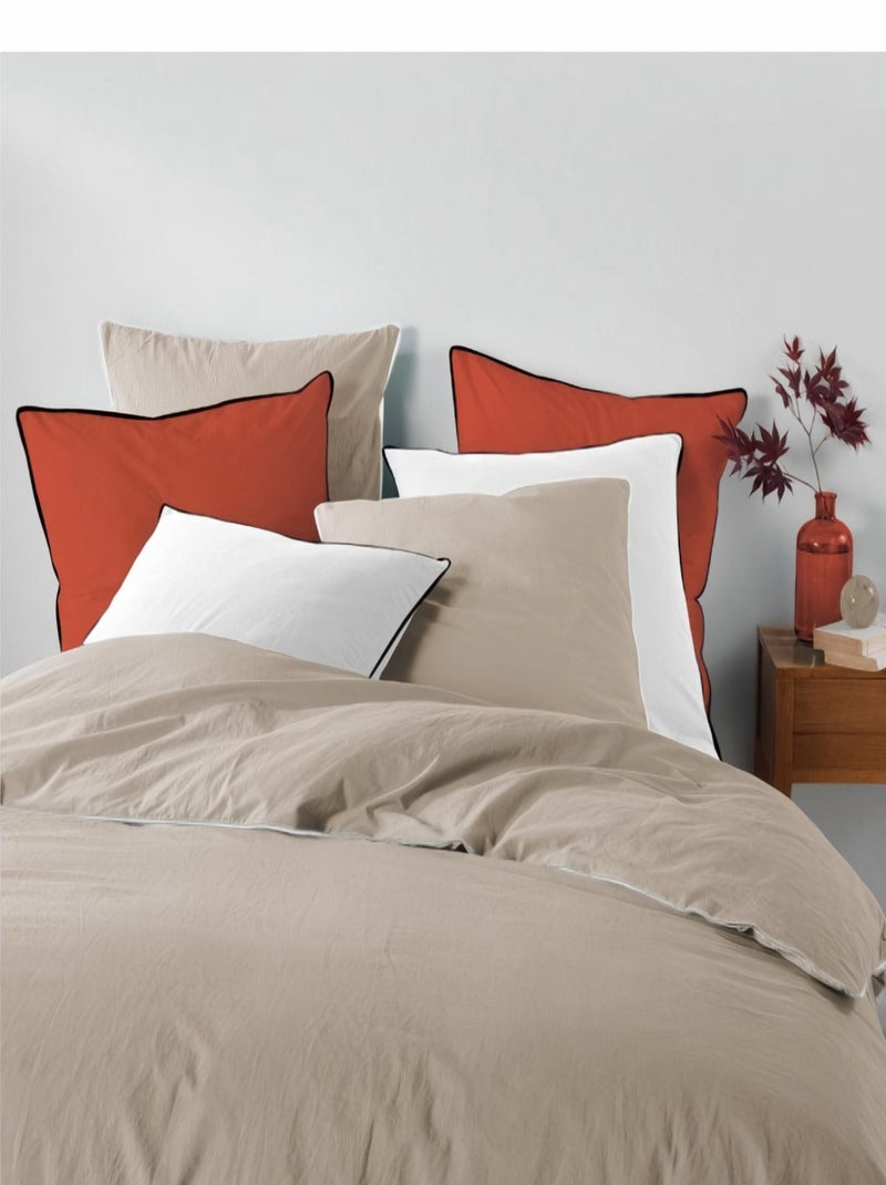 Parure de lit coton lavé LINETTE Beige - Kiabi