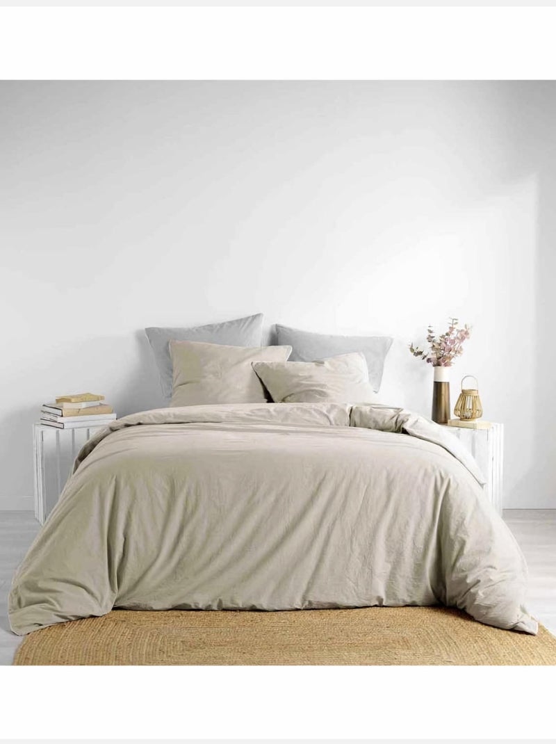 Parure de lit coton lavé LINETTE Beige - Kiabi