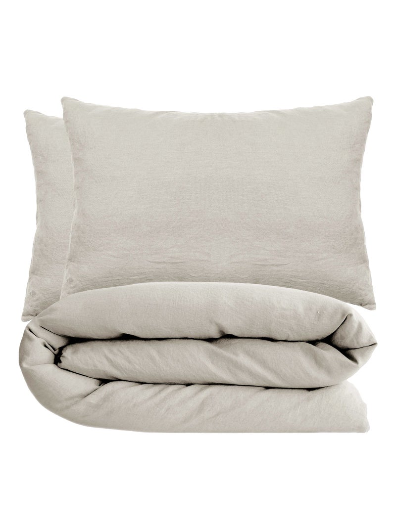 Parure de lit coton lavé PALACE Taie 50x70 cm Beige argile - Kiabi