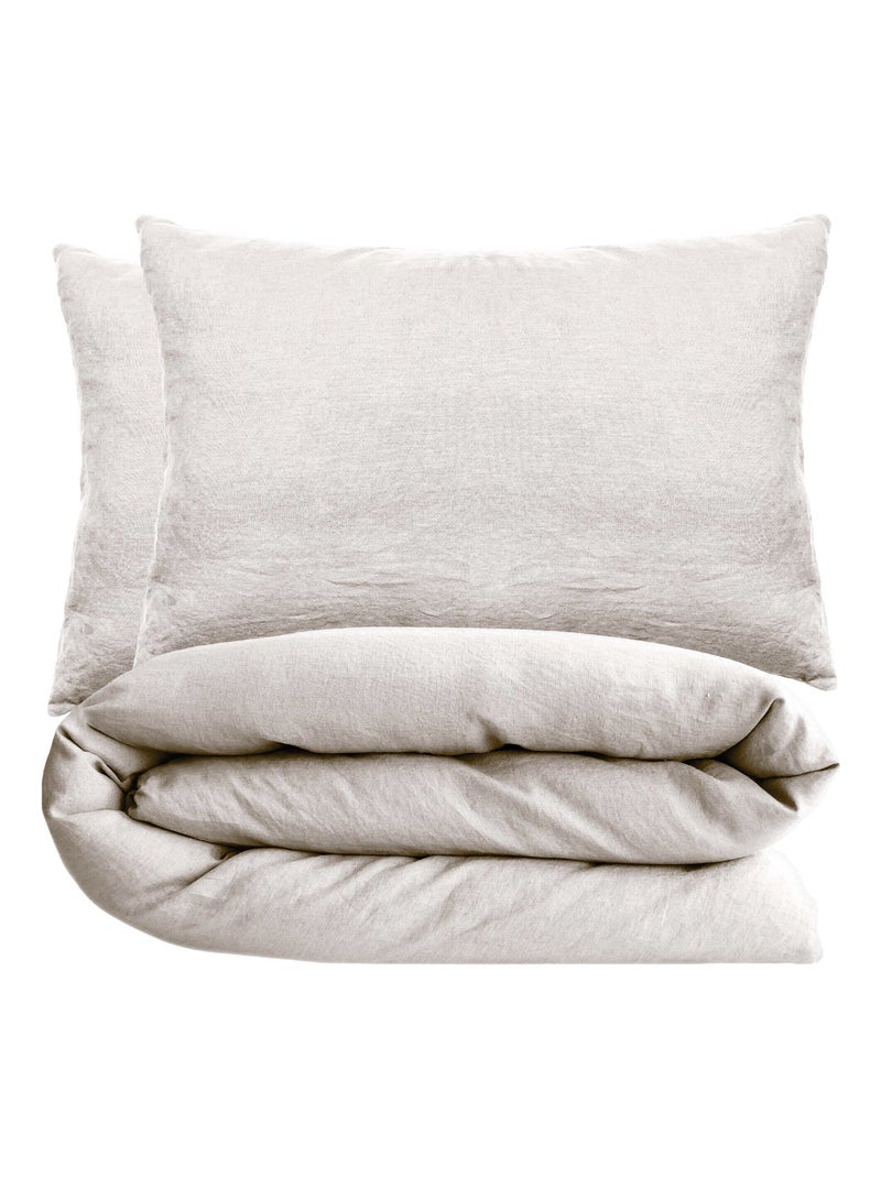 Parure de lit coton lavé PALACE Taie 50x70 cm Blanc cassé - Kiabi