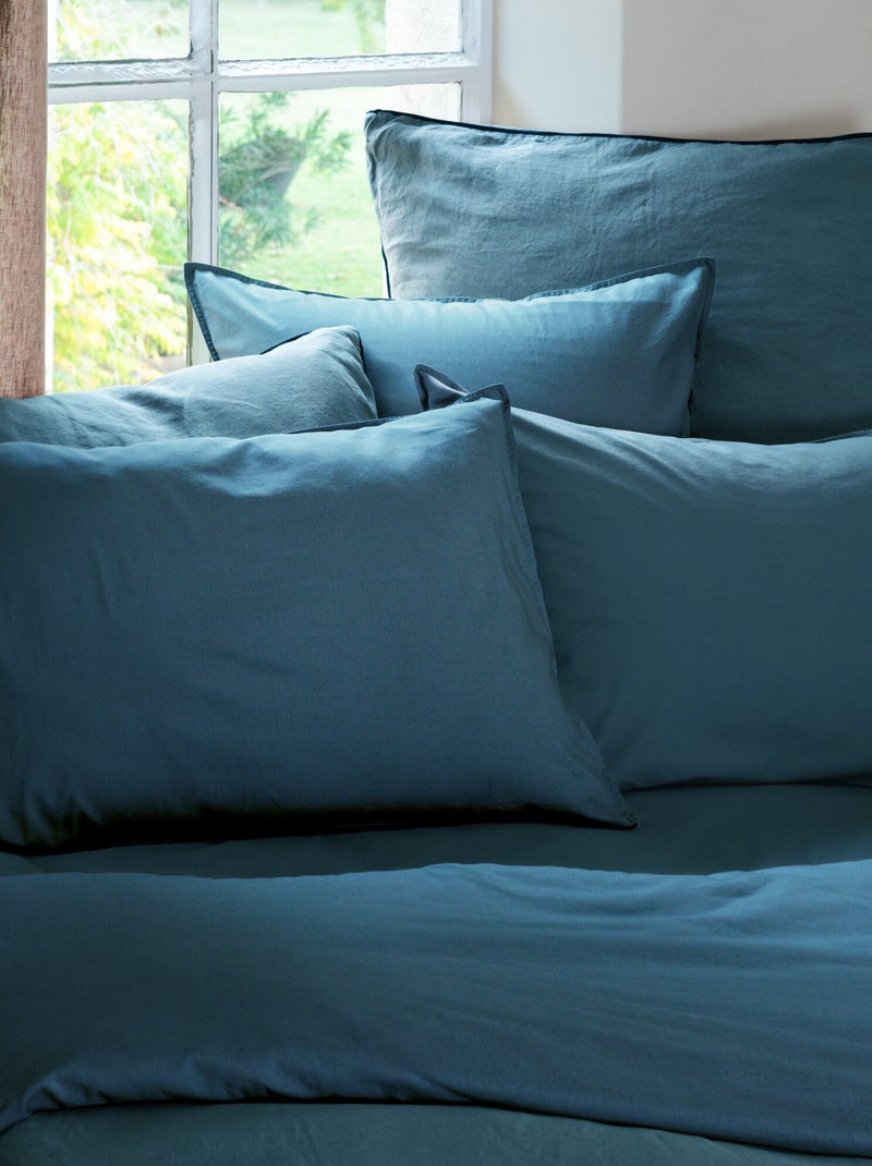 Parure de lit coton lavé PALACE Taie 50x70 cm Bleu marine - Kiabi