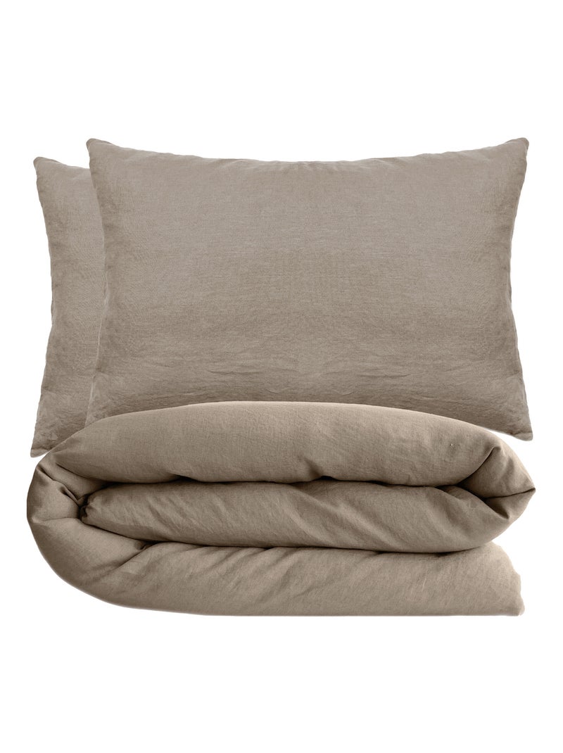 Parure de lit coton lavé PALACE Taie 50x70 cm Camel - Kiabi