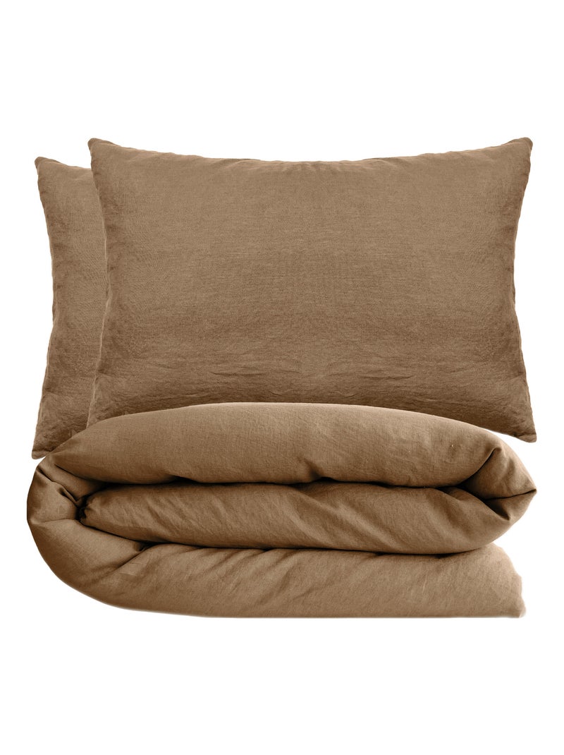 Parure de lit coton lavé PALACE Taie 50x70 cm Cognac - Kiabi