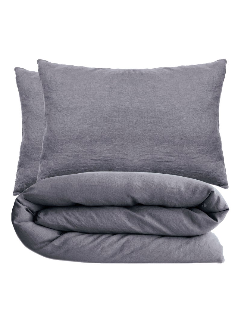 Parure de lit coton lavé PALACE Taie 50x70 cm gris anthracite - Kiabi