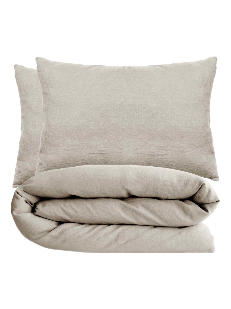 Parure de lit coton lavé PALACE Taie 50x70 cm Gris chiné - Kiabi